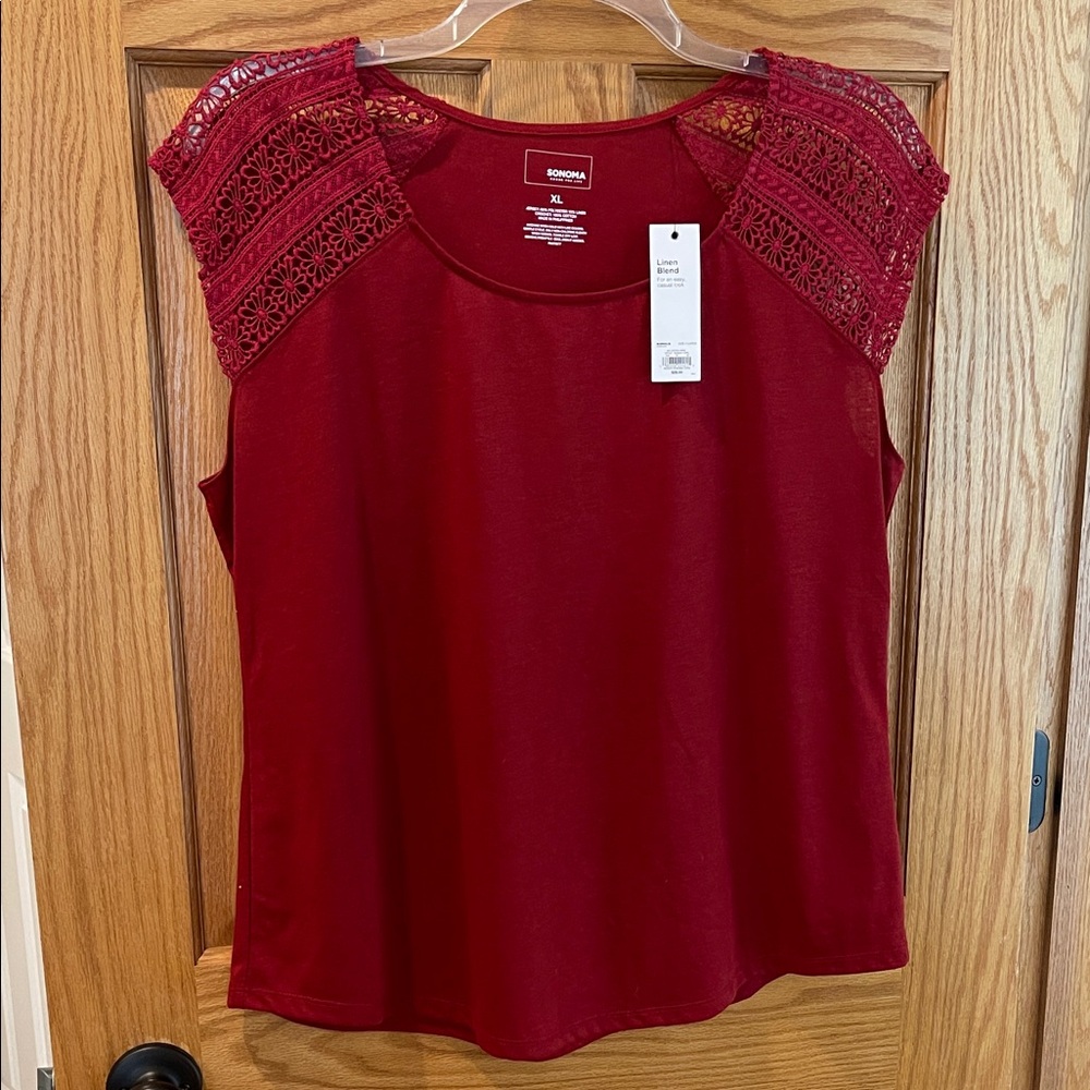 Sonoma Women's Burgundy Lace Cap Sleeve Blouse